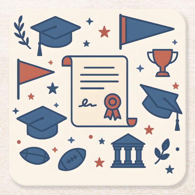 Patriotic Cream College Symbol Coaster Set (Front)