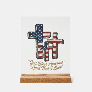 Patriotic Cross God Bless America Shirt Design_1 Acrylic Sign