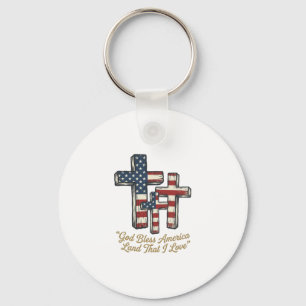 Patriotic Cross God Bless America Shirt Design_1 Key Ring