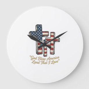 Patriotic Cross God Bless America Shirt Design_1 Large Clock