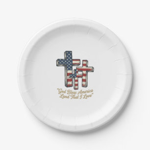 Patriotic Cross God Bless America Shirt Design_1 Paper Plate