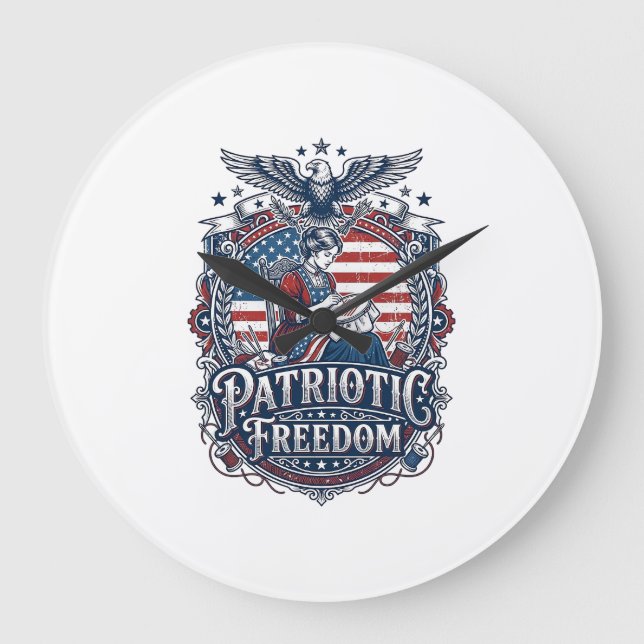 Patriotic Cross Stitcher Vector Graphic Tee_1 Large Clock (Front)