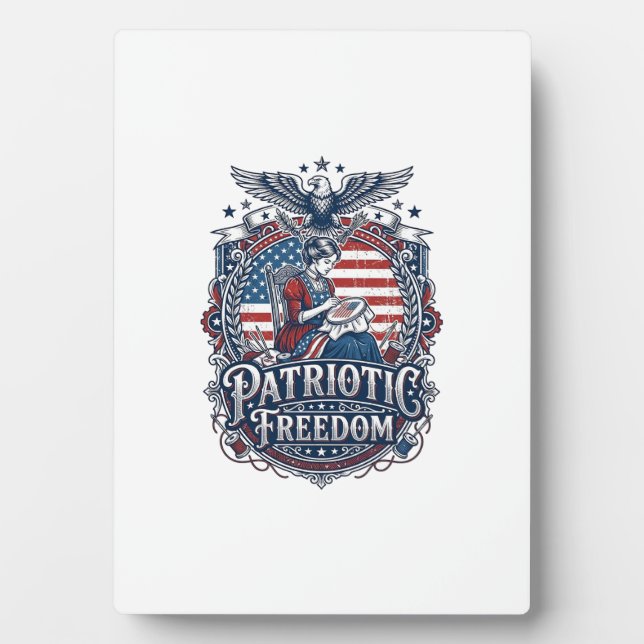 Patriotic Cross Stitcher Vector Graphic Tee_1 Plaque (Front)