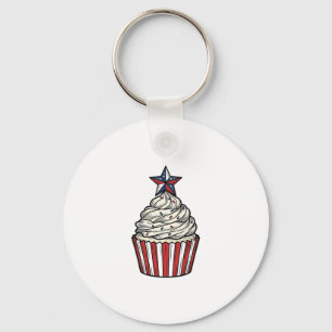 Patriotic Cupcake Vintage Engraving Fourth of July Key Ring