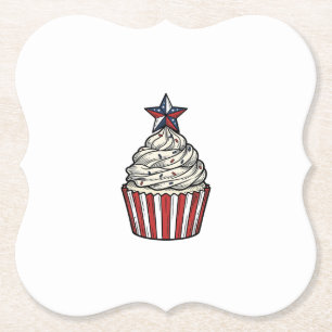 Patriotic Cupcake Vintage Engraving Fourth of July Paper Coaster