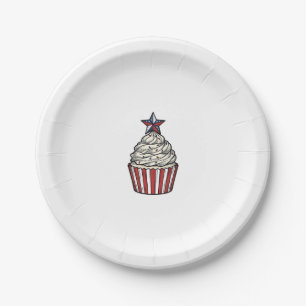 Patriotic Cupcake Vintage Engraving Fourth of July Paper Plate