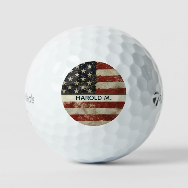 Patriotic Custom Name USA American Flag  Golf Balls (Front)