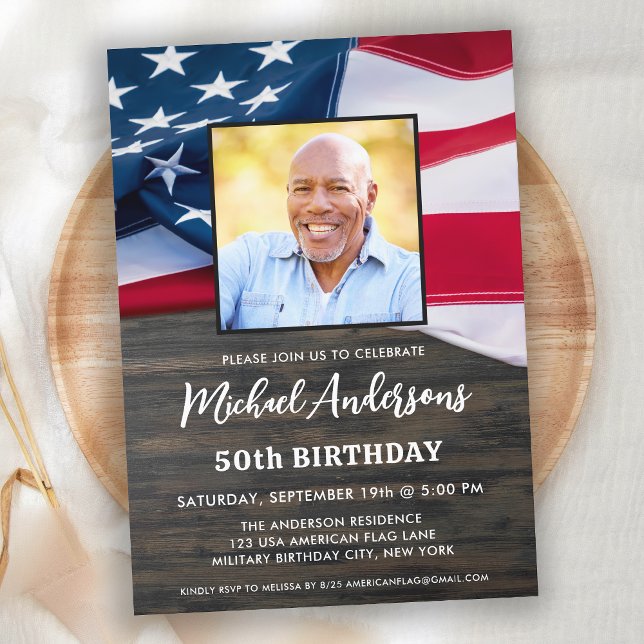 Patriotic Custom Photo USA American Flag Birthday Invitation (Creator Uploaded)