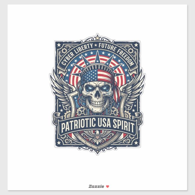 Patriotic Cyber Liberty Skull Cyberpunk Future Fre (Sheet)