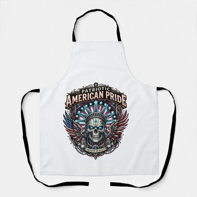 Patriotic Cyber Liberty Skull Cyberpunk Future Fre Apron (Front)