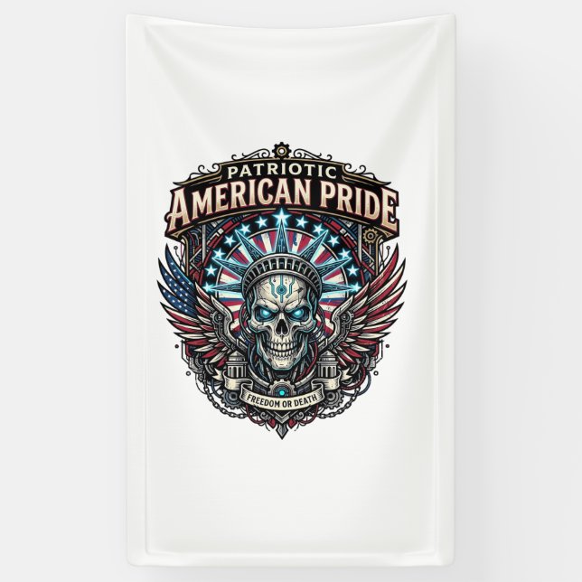 Patriotic Cyber Liberty Skull Cyberpunk Future Fre Banner (Vertical)