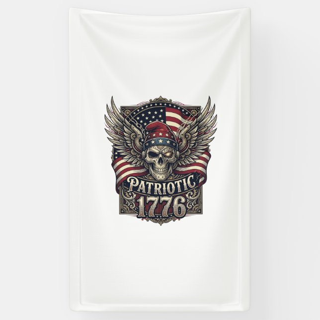 Patriotic Cyber Liberty Skull Cyberpunk Future Fre Banner (Vertical)
