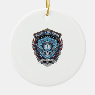 Patriotic Cyber Liberty Skull Cyberpunk Future Fre Ceramic Tree Decoration