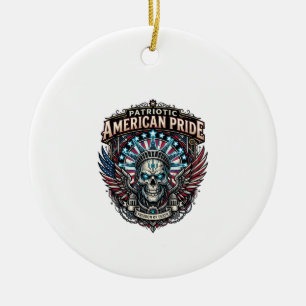 Patriotic Cyber Liberty Skull Cyberpunk Future Fre Ceramic Tree Decoration