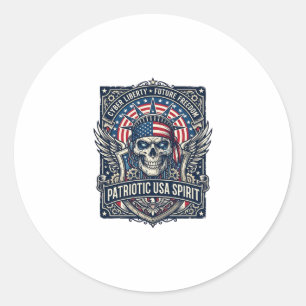 Patriotic Cyber Liberty Skull Cyberpunk Future Fre Classic Round Sticker