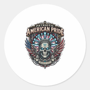 Patriotic Cyber Liberty Skull Cyberpunk Future Fre Classic Round Sticker