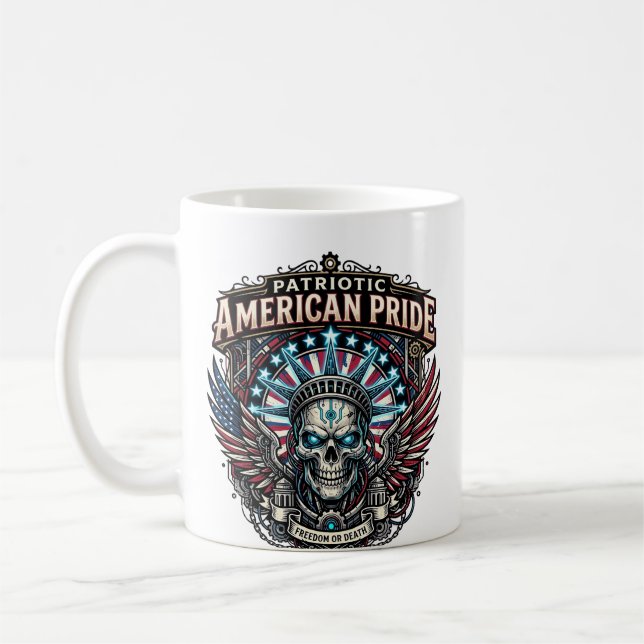 Patriotic Cyber Liberty Skull Cyberpunk Future Fre Coffee Mug (Left)
