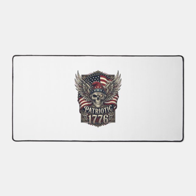 Patriotic Cyber Liberty Skull Cyberpunk Future Fre Desk Mat (Front)