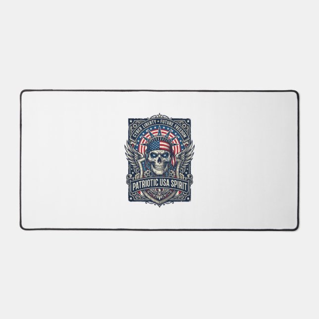 Patriotic Cyber Liberty Skull Cyberpunk Future Fre Desk Mat (Front)