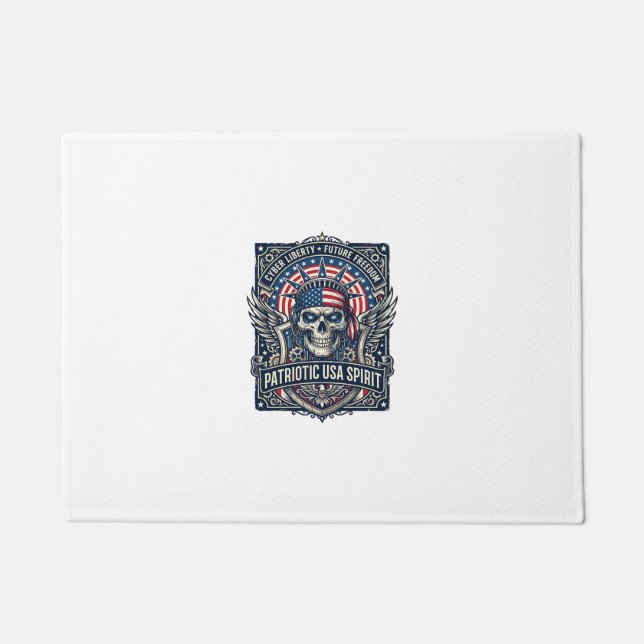 Patriotic Cyber Liberty Skull Cyberpunk Future Fre Doormat (Front)