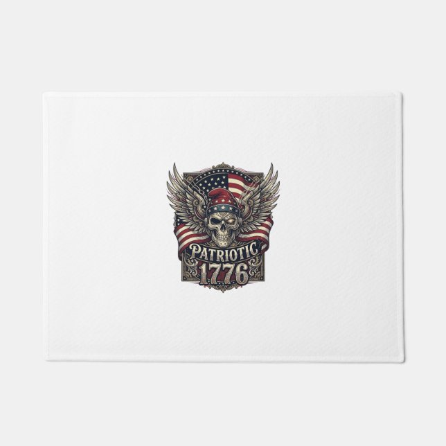 Patriotic Cyber Liberty Skull Cyberpunk Future Fre Doormat (Front)