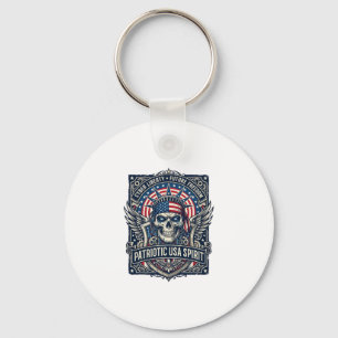 Patriotic Cyber Liberty Skull Cyberpunk Future Fre Key Ring