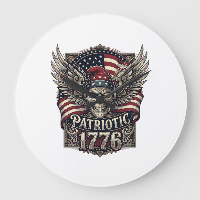 Patriotic Cyber Liberty Skull Cyberpunk Future Fre Large Clock (Front)