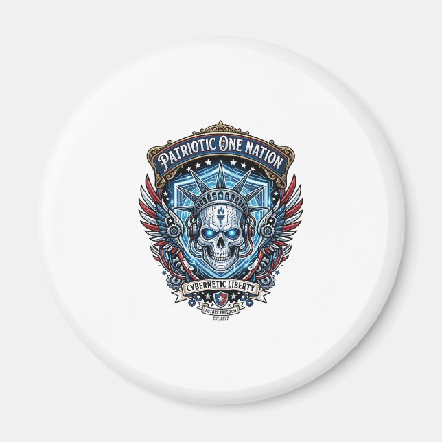 Patriotic Cyber Liberty Skull Cyberpunk Future Fre Magnet (Front)