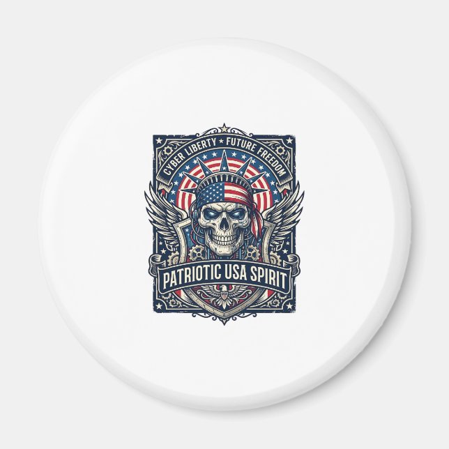 Patriotic Cyber Liberty Skull Cyberpunk Future Fre Magnet (Front)