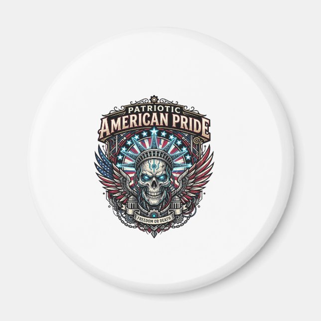 Patriotic Cyber Liberty Skull Cyberpunk Future Fre Magnet (Front)