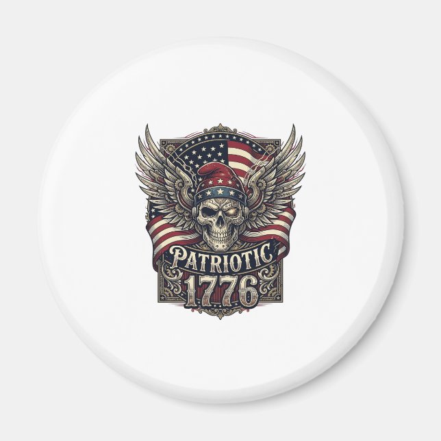 Patriotic Cyber Liberty Skull Cyberpunk Future Fre Magnet (Front)