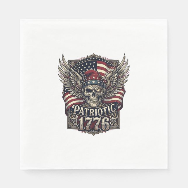 Patriotic Cyber Liberty Skull Cyberpunk Future Fre Napkin (Front)