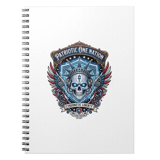Patriotic Cyber Liberty Skull Cyberpunk Future Fre Notebook (Front)