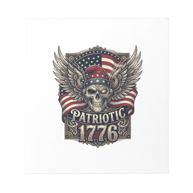 Patriotic Cyber Liberty Skull Cyberpunk Future Fre Notepad (Front)