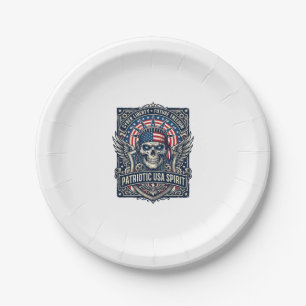 Patriotic Cyber Liberty Skull Cyberpunk Future Fre Paper Plate