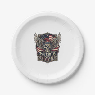 Patriotic Cyber Liberty Skull Cyberpunk Future Fre Paper Plate