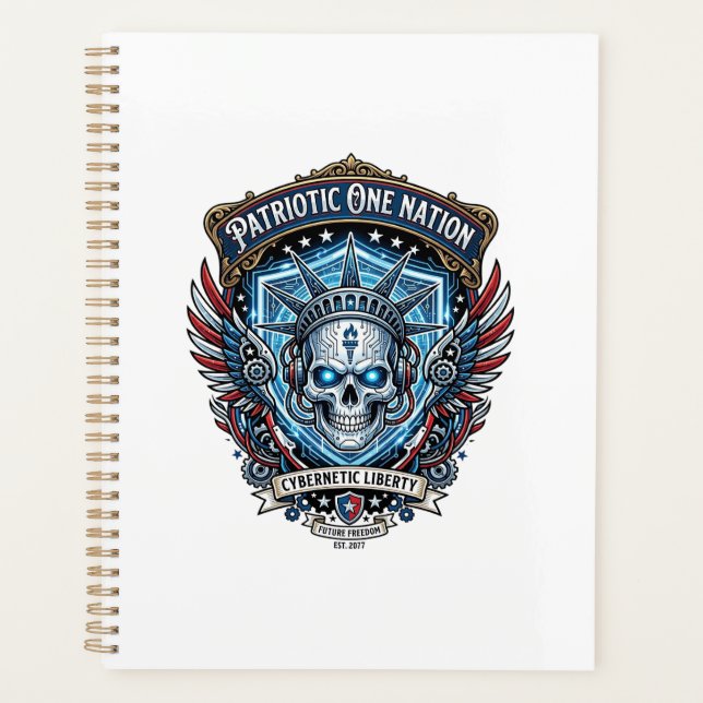 Patriotic Cyber Liberty Skull Cyberpunk Future Fre Planner (Front)