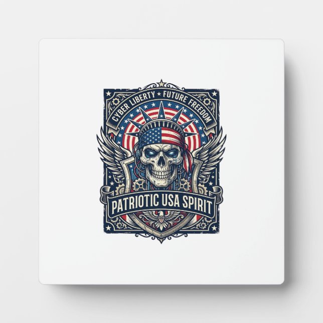 Patriotic Cyber Liberty Skull Cyberpunk Future Fre Plaque (Front)