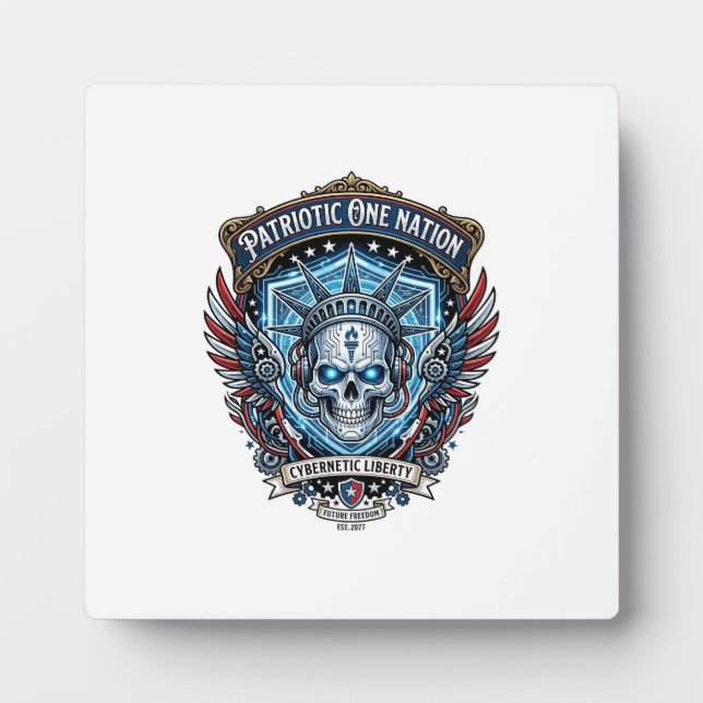 Patriotic Cyber Liberty Skull Cyberpunk Future Fre Plaque (Front)