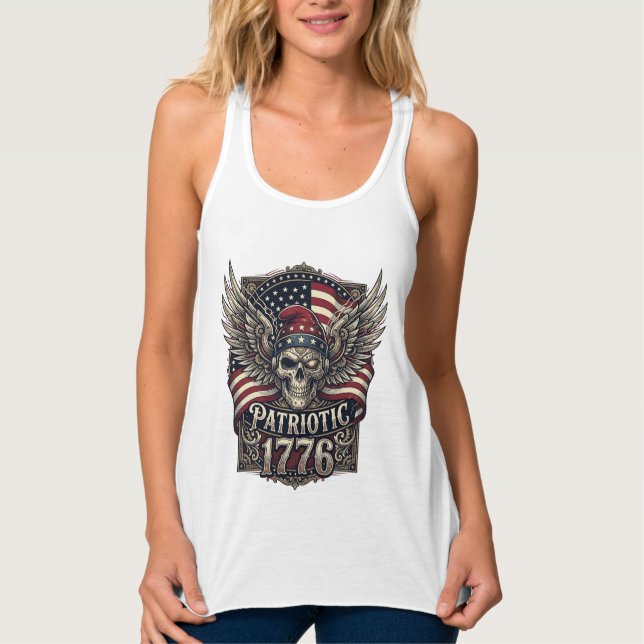 Patriotic Cyber Liberty Skull Cyberpunk Future Fre Singlet (Front)