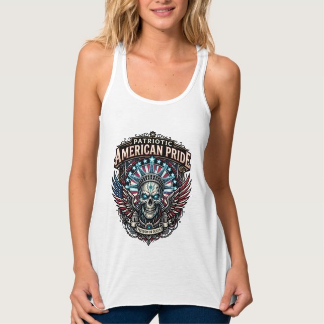 Patriotic Cyber Liberty Skull Cyberpunk Future Fre Singlet (Front)