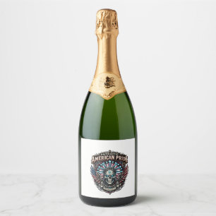Patriotic Cyber Liberty Skull Cyberpunk Future Fre Sparkling Wine Label