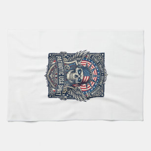 Patriotic Cyber Liberty Skull Cyberpunk Future Fre Tea Towel
