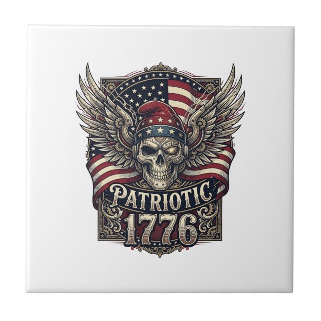 Patriotic Cyber Liberty Skull Cyberpunk Future Fre Tile (Front)