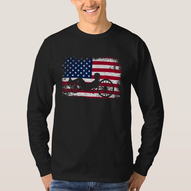 Patriotic Cyclist 4th Of July USA Flag Recumbent C T-Shirt (Front)