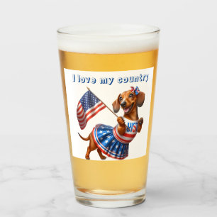 Patriotic Dachshund Cheerleader Beer Glass