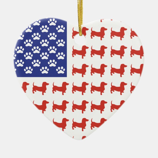 Patriotic Dachshund Doxie Ceramic Tree Decoration (Front)
