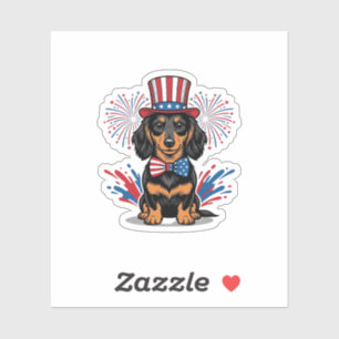 Patriotic Dachshund Fireworks Vintage Vector Art_1