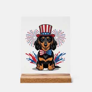 Patriotic Dachshund Fireworks Vintage Vector Art_1 Acrylic Sign