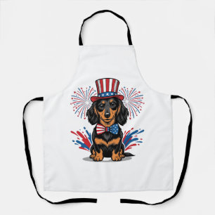 Patriotic Dachshund Fireworks Vintage Vector Art_1 Apron